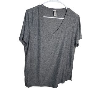 90 Degree By Reflex T-Shirt Women's Large Gray V-Neck Short Sleeve Athletic Top